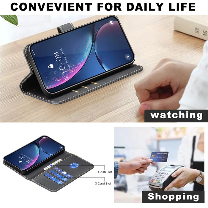 BINFEN COLOR BF17 For Samsung Galaxy S25 Edge Case Wallet Folio Flip Leather Cover - Black - 4