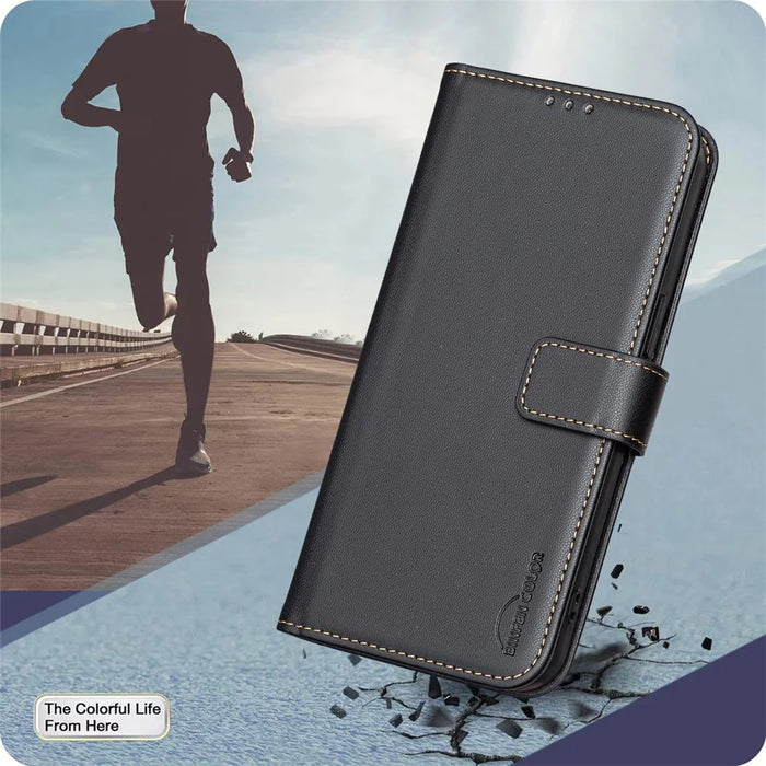 BINFEN COLOR BF17 For Samsung Galaxy S25 Edge Case Wallet Folio Flip Leather Cover - Black - 6