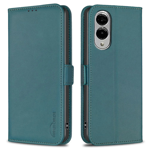 BINFEN COLOR BF31 For Samsung Galaxy S25 Edge Case PU Leather Flip Folio Phone Wallet Cover - Green - 1