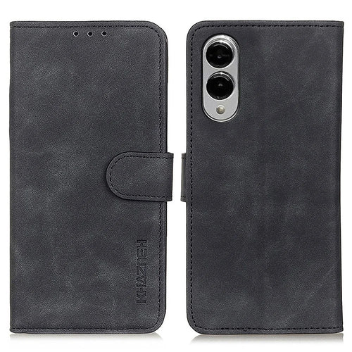 KHAZNEH For Samsung Galaxy S25 Edge Case PU Leather Retro Texture Phone Cover - Black - 1