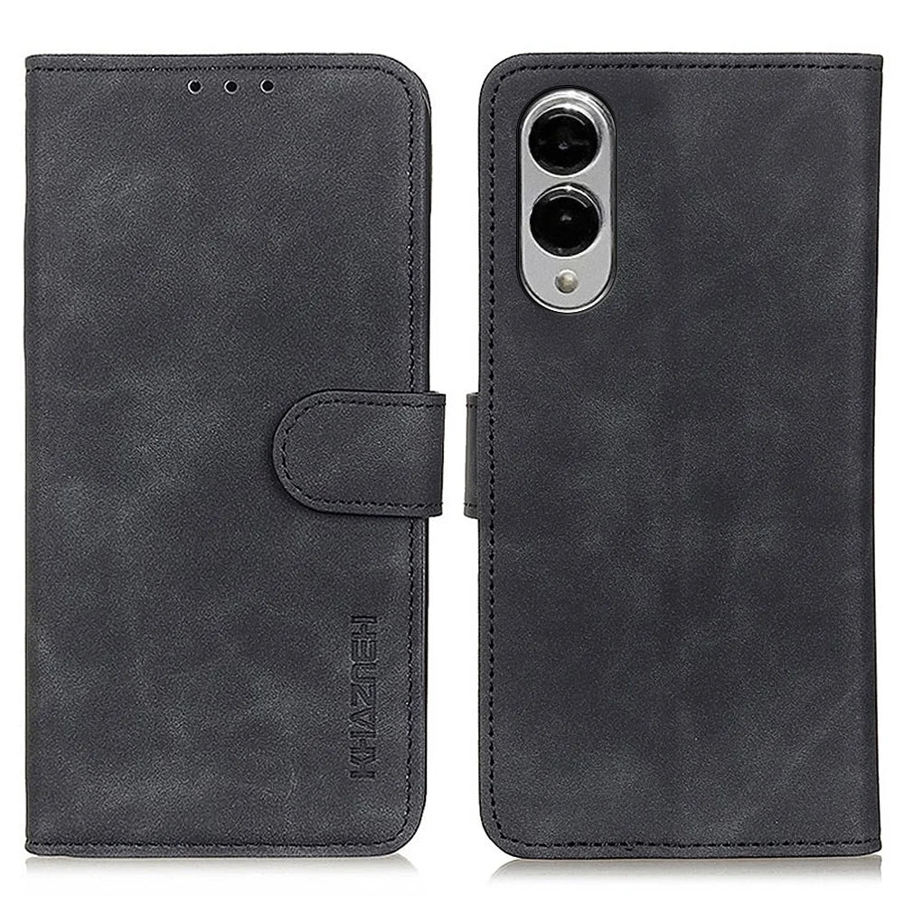 KHAZNEH For Samsung Galaxy S25 Edge Case PU Leather Retro Texture Phone Cover - Black - 1