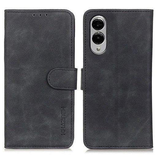 KHAZNEH For Samsung Galaxy S25 Edge Case PU Leather Retro Texture Phone Cover - Black - 1