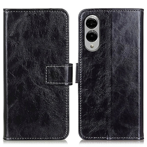 For Samsung Galaxy S25 Edge Case Wallet Leather Phone Cover Crazy Horse Texture - Black - 1
