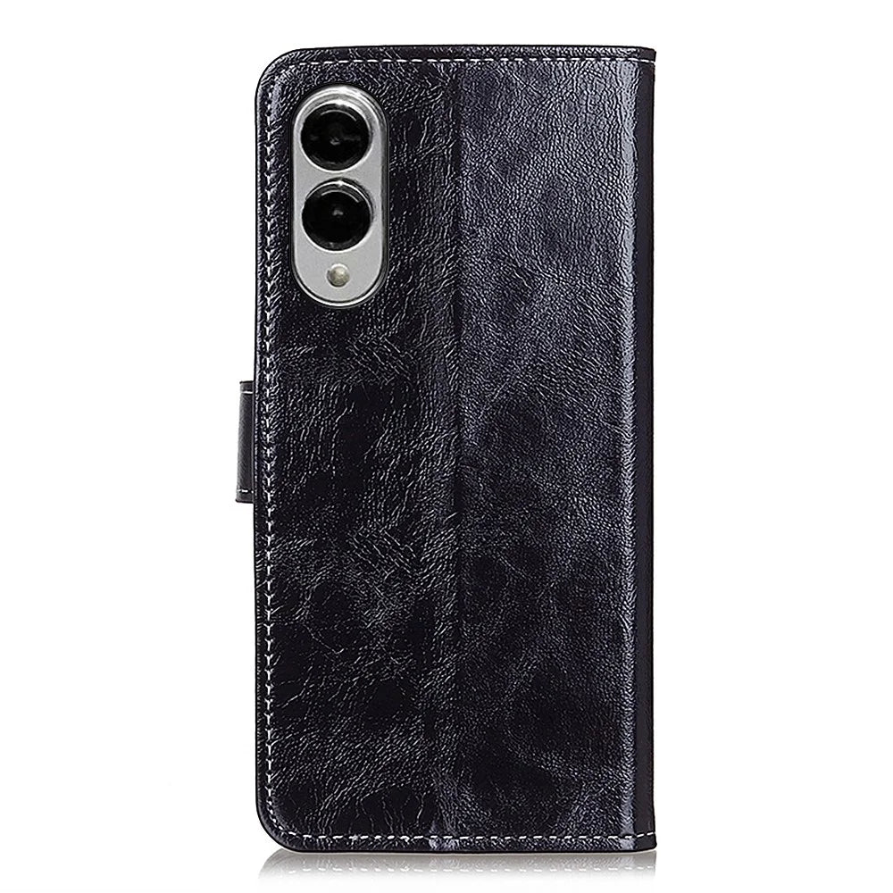 For Samsung Galaxy S25 Edge Case Wallet Leather Phone Cover Crazy Horse Texture - Black - 7