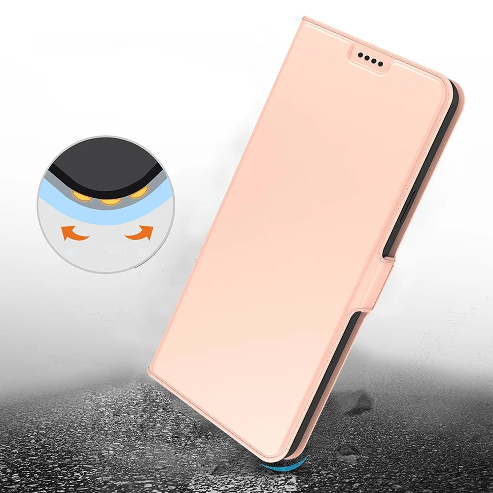 For Realme 14 Pro+ 5G Case Shockproof TPU Inner Shell Leather Phone Cover Card Slot - Rose Gold - 6