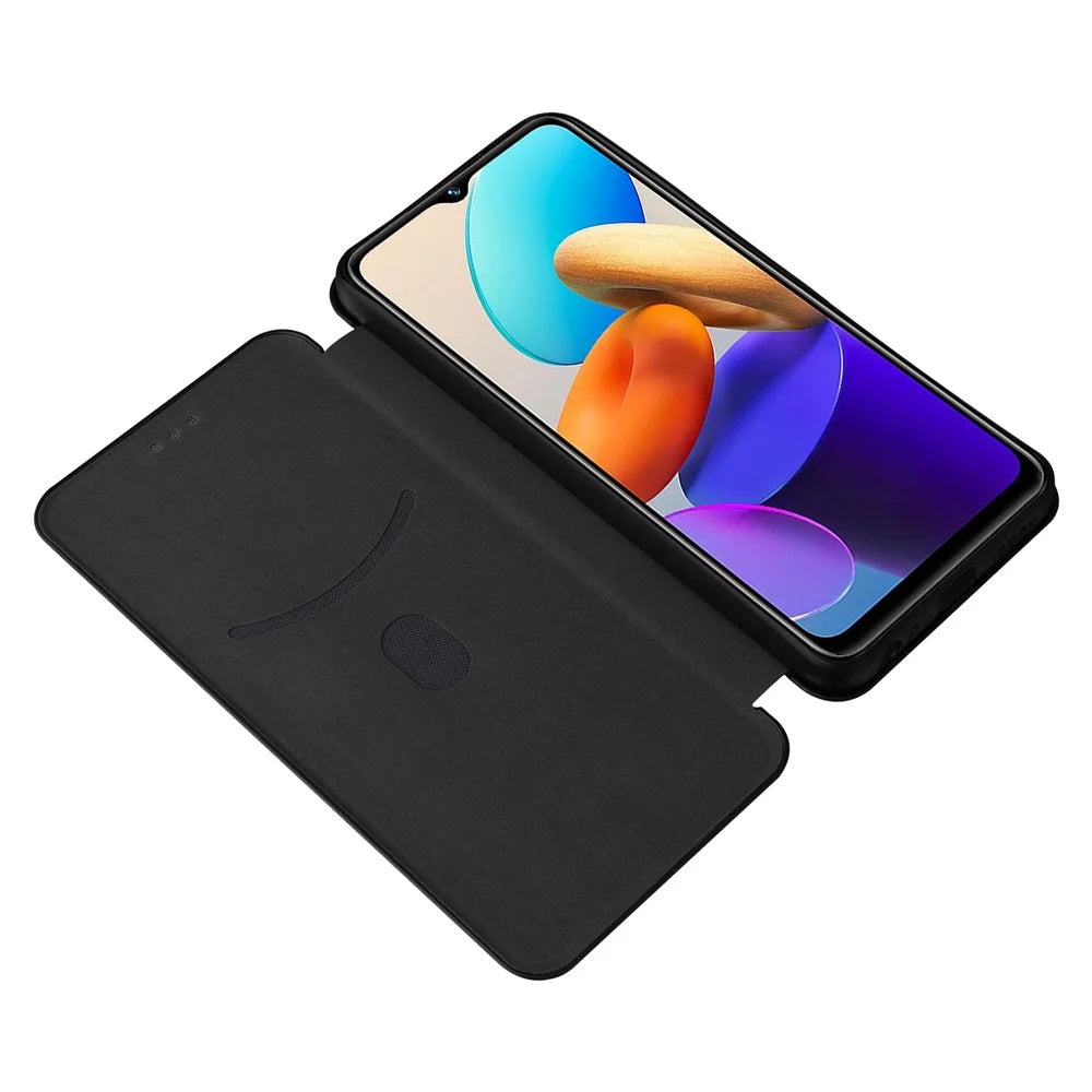 For vivo Y22s 4G / Y35 4G (2022) Magnetic Auto-absorbed Carbon Fiber Texture PU Leather Phone Case Card Slot Design Drop-proof Stand Cover - Black - 2