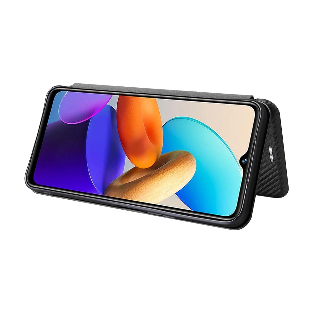 For vivo Y22s 4G / Y35 4G (2022) Magnetic Auto-absorbed Carbon Fiber Texture PU Leather Phone Case Card Slot Design Drop-proof Stand Cover - Black - 3