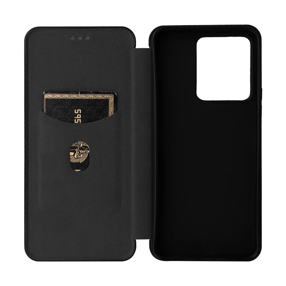 For vivo Y22s 4G / Y35 4G (2022) Magnetic Auto-absorbed Carbon Fiber Texture PU Leather Phone Case Card Slot Design Drop-proof Stand Cover - Black - 5