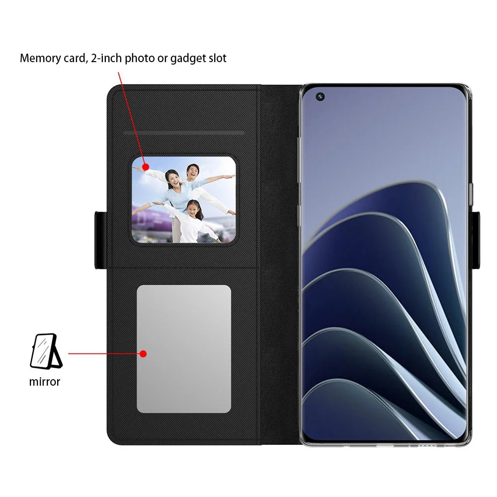 For OnePlus 13 Case Stand PU Leather Phone Cover Card Holder Mirror - Black - 3