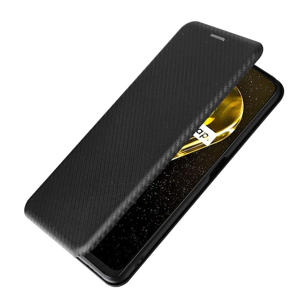 For Realme 9i 5G / 10 5G Carbon Fiber Texture PU Leather Phone Stand Case Card Slot Design Auto-absorbed Magnetic Protective Cover - Black - 4