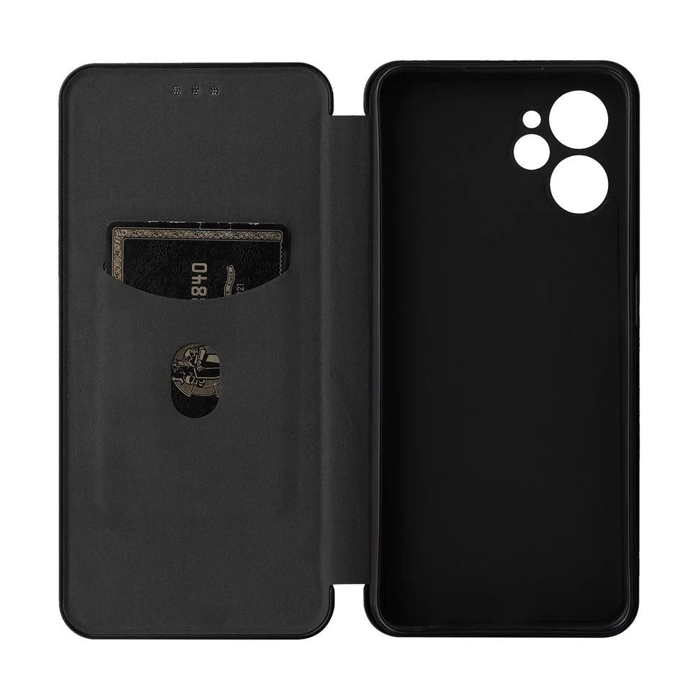 For Realme 9i 5G / 10 5G Carbon Fiber Texture PU Leather Phone Stand Case Card Slot Design Auto-absorbed Magnetic Protective Cover - Black - 5