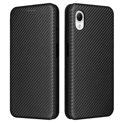 For Samsung Galaxy A23e PU Leather Phone Stand Case Carbon Fiber Texture Cover with Card Slot - Black - 1