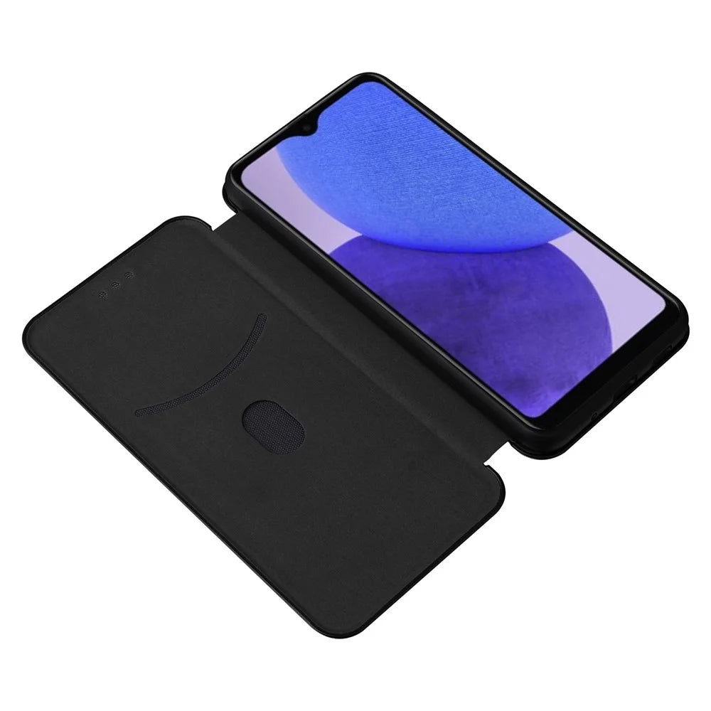 For Samsung Galaxy A23e PU Leather Phone Stand Case Carbon Fiber Texture Cover with Card Slot - Black - 2
