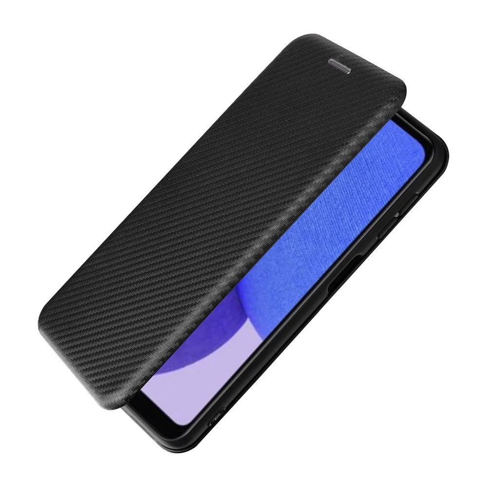 For Samsung Galaxy A23e PU Leather Phone Stand Case Carbon Fiber Texture Cover with Card Slot - Black - 4