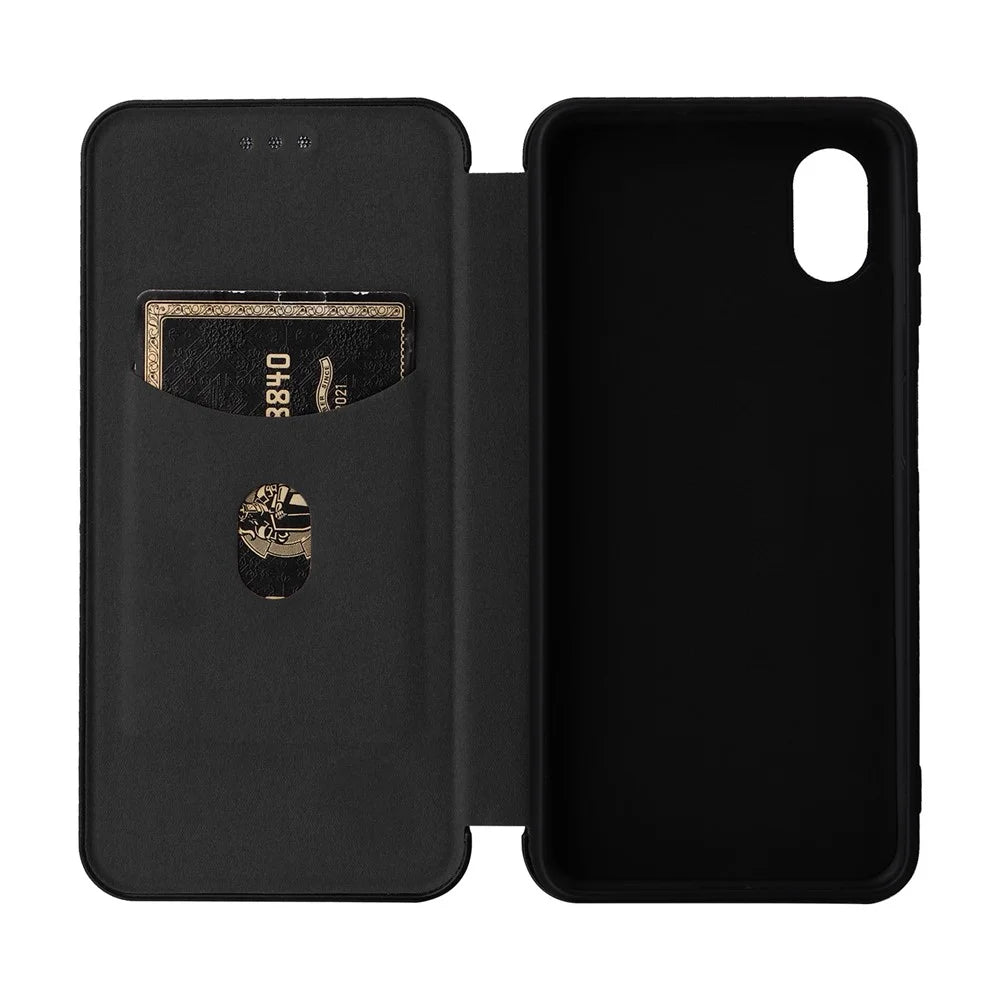 For Samsung Galaxy A23e PU Leather Phone Stand Case Carbon Fiber Texture Cover with Card Slot - Black - 5