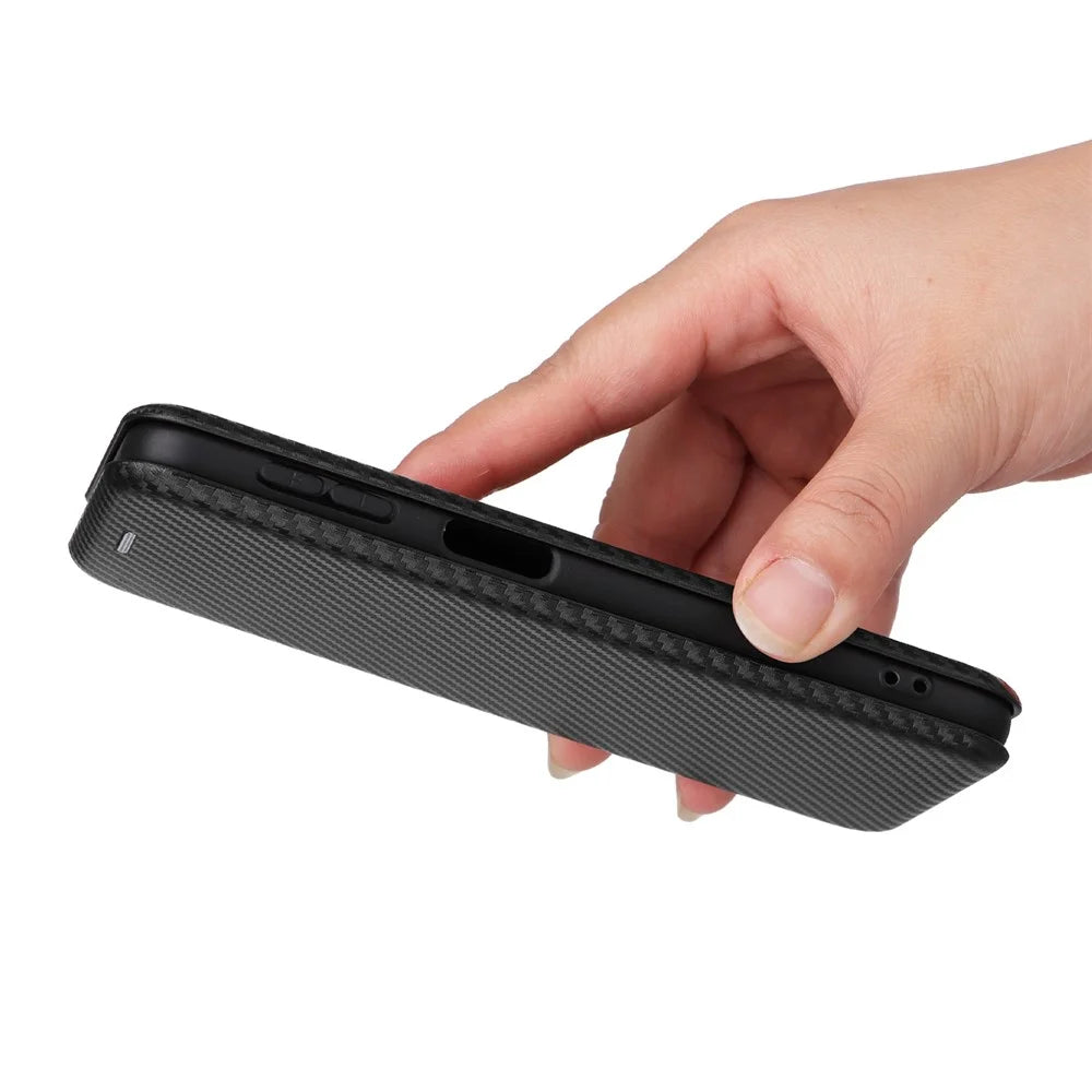 For Samsung Galaxy A23e PU Leather Phone Stand Case Carbon Fiber Texture Cover with Card Slot - Black - 6