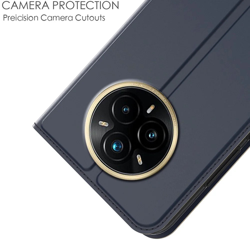 For Realme 14 Pro+ 5G Case PU Leather Phone Cover with Card Holder Stand Magnetic Closure - Blue - 5