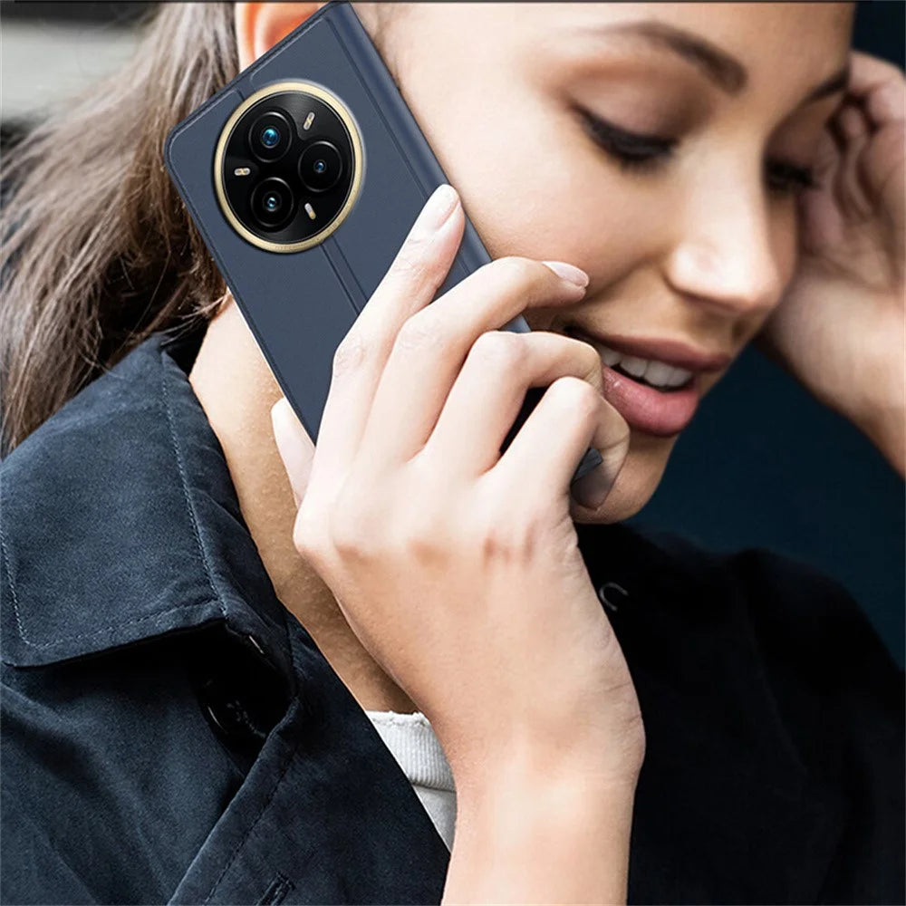 For Realme 14 Pro+ 5G Case PU Leather Phone Cover with Card Holder Stand Magnetic Closure - Blue - 6