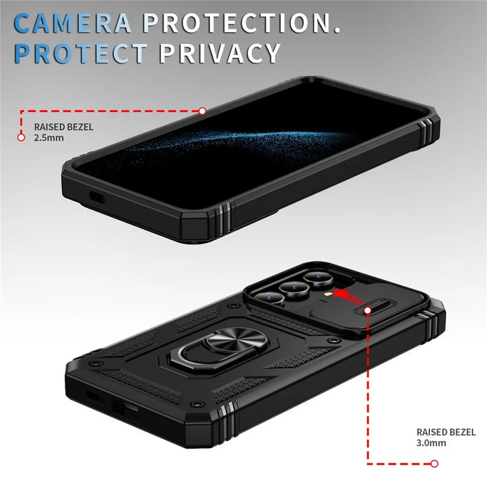For Samsung Galaxy S25 Case TPU+PC Slide Camshield Kickstand Phone Cover - Black - 2