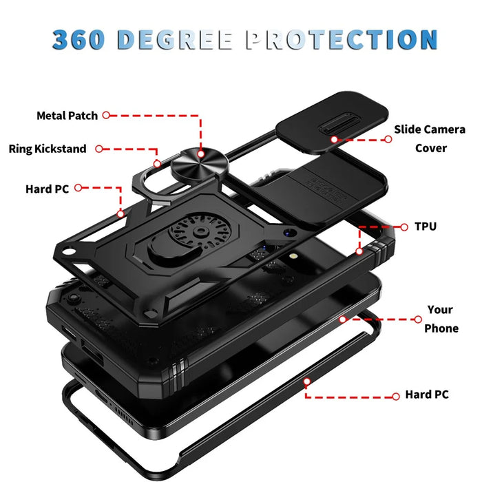 For Samsung Galaxy S25 Case TPU+PC Slide Camshield Kickstand Phone Cover - Black - 4