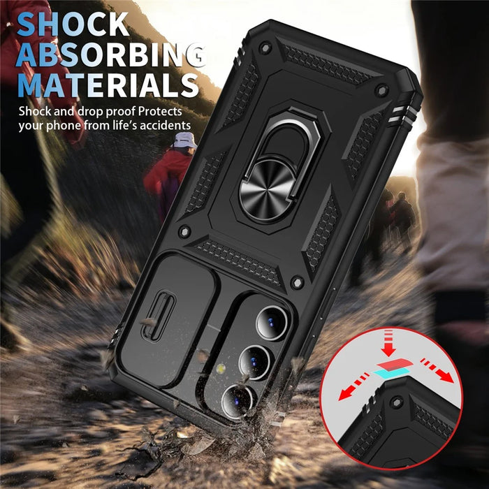 For Samsung Galaxy S25 Case TPU+PC Slide Camshield Kickstand Phone Cover - Black - 6