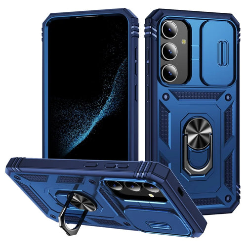 For Samsung Galaxy S25+ Case TPU+PC Slide Camshield Kickstand Phone Cover - Blue - 1