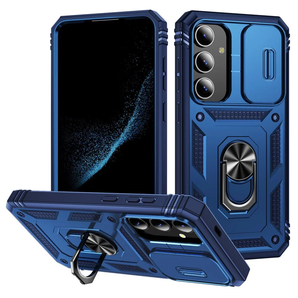 For Samsung Galaxy S25+ Case TPU+PC Slide Camshield Kickstand Phone Cover - Blue - 1