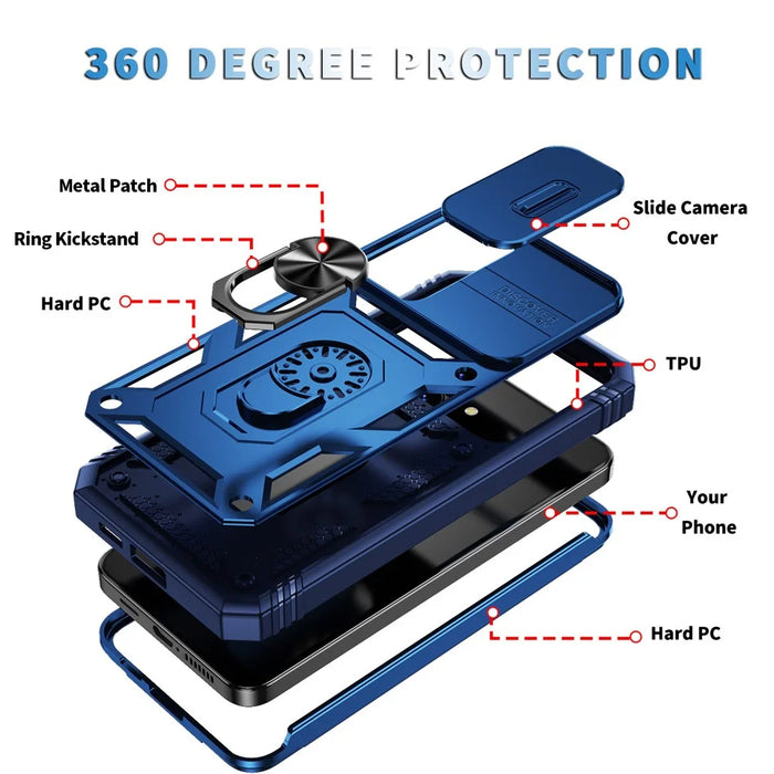 For Samsung Galaxy S25+ Case TPU+PC Slide Camshield Kickstand Phone Cover - Blue - 5