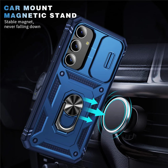 For Samsung Galaxy S25+ Case TPU+PC Slide Camshield Kickstand Phone Cover - Blue - 6