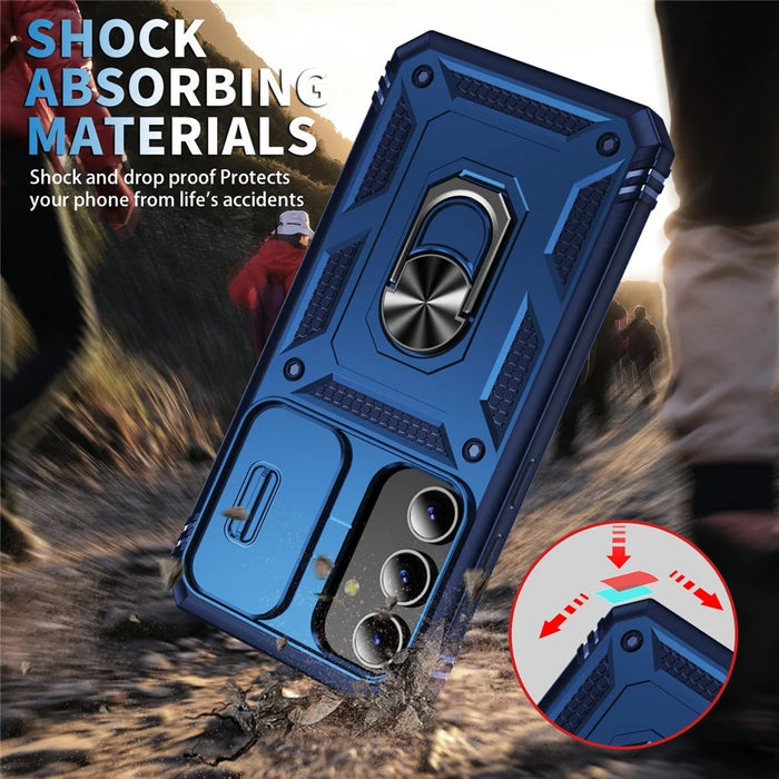 For Samsung Galaxy S25+ Case TPU+PC Slide Camshield Kickstand Phone Cover - Blue - 7