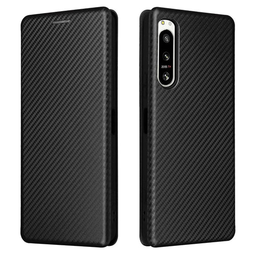 For Sony Xperia 5 IV 5G Carbon Fiber Texture Phone Case PU Leather Magnetic Auto-absorbed Stand Card Slot Phone Shell - Black - 1