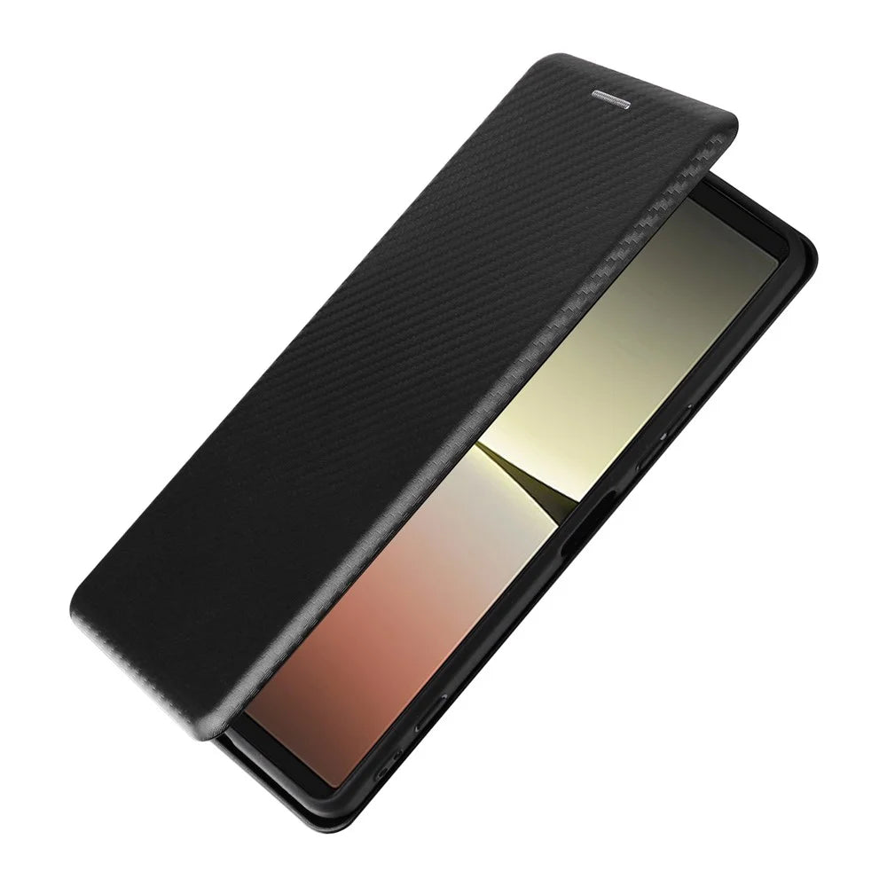 For Sony Xperia 5 IV 5G Carbon Fiber Texture Phone Case PU Leather Magnetic Auto-absorbed Stand Card Slot Phone Shell - Black - 4