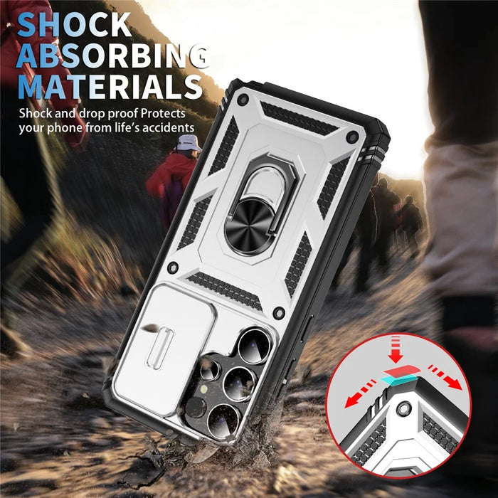 For Samsung Galaxy S25 Ultra Case TPU+PC Slide Camshield Kickstand Phone Cover - White - 2