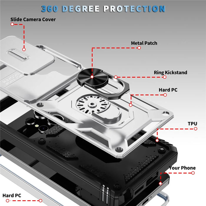 For Samsung Galaxy S25 Ultra Case TPU+PC Slide Camshield Kickstand Phone Cover - White - 3