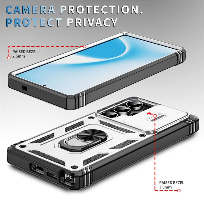 For Samsung Galaxy S25 Ultra Case TPU+PC Slide Camshield Kickstand Phone Cover - White - 4
