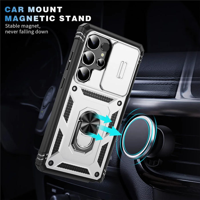 For Samsung Galaxy S25 Ultra Case TPU+PC Slide Camshield Kickstand Phone Cover - White - 7