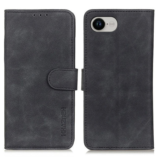 KHAZNEH For iPhone 17e / 16e Case PU Leather Retro Texture Phone Cover - Black - 1