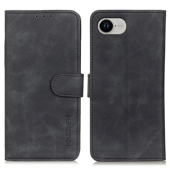 KHAZNEH For iPhone 17e / 16e Case PU Leather Retro Texture Phone Cover - Black - 1