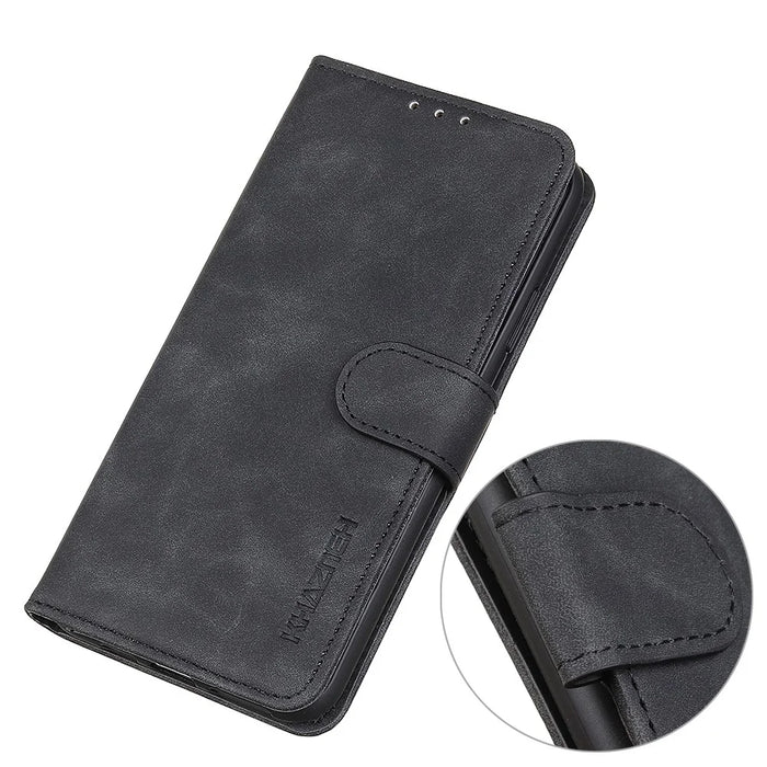 KHAZNEH For iPhone 17e / 16e Case PU Leather Retro Texture Phone Cover - Black - 4