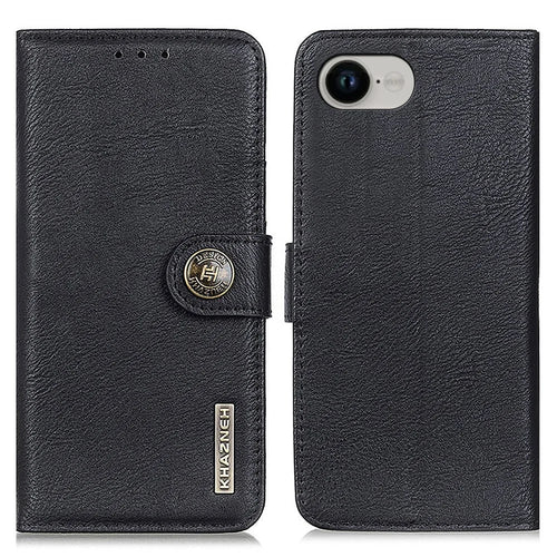 KHAZNEH For iPhone 17e / 16e Wallet Case Cowhide Texture Leather Flip Phone Cover - Black - 1