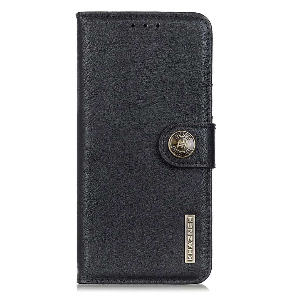 KHAZNEH For iPhone 17e / 16e Wallet Case Cowhide Texture Leather Flip Phone Cover - Black - 7