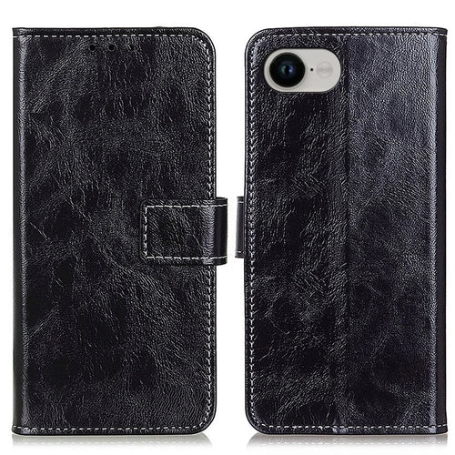 For iPhone 17e / 16e Case Wallet Leather Phone Cover Crazy Horse Texture - Black - 1