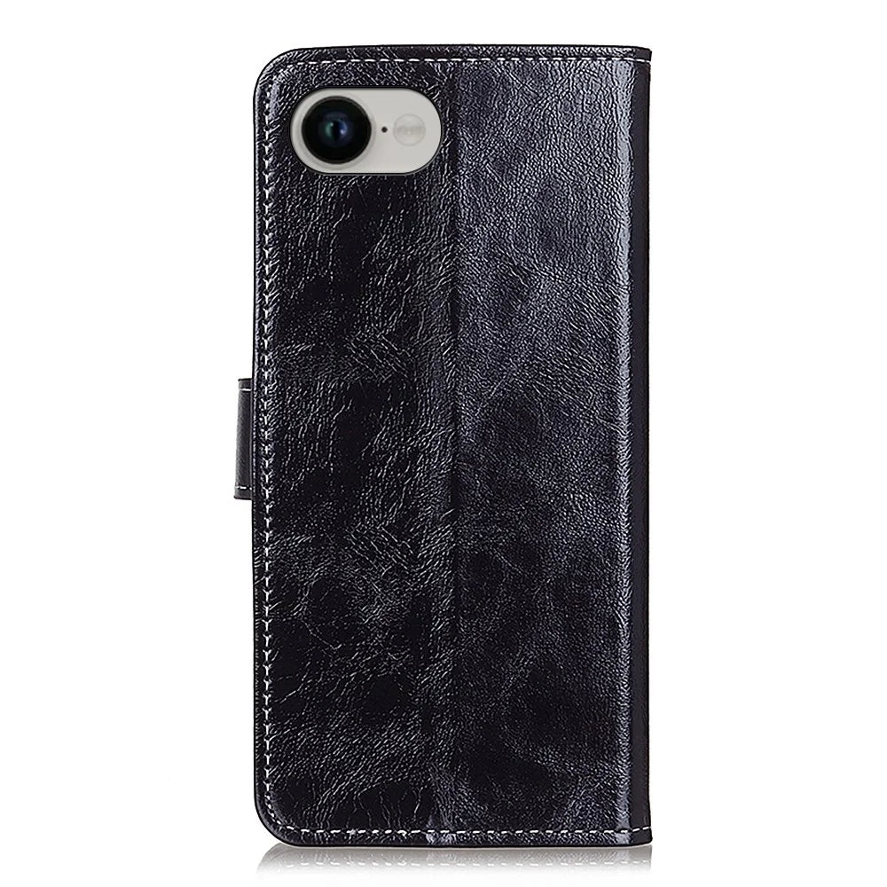 For iPhone 17e / 16e Case Wallet Leather Phone Cover Crazy Horse Texture - Black - 7