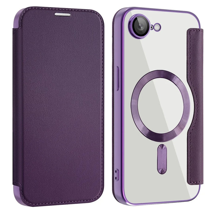 For iPhone 17e / 16e Case Compatible with MagSafe RFID Blocking Leather Phone Cover - Dark Purple - 1
