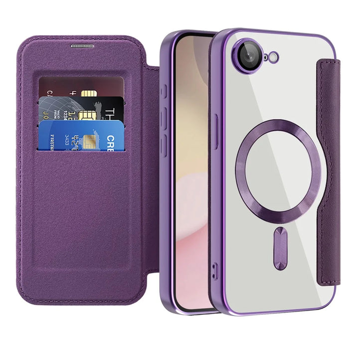 For iPhone 17e / 16e Case Compatible with MagSafe RFID Blocking Leather Phone Cover - Dark Purple - 2