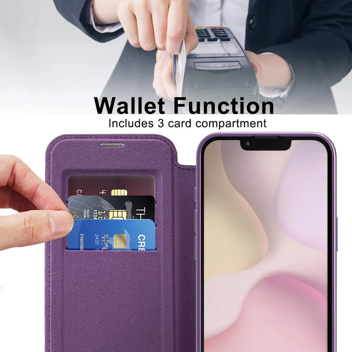 For iPhone 17e / 16e Case Compatible with MagSafe RFID Blocking Leather Phone Cover - Dark Purple - 3