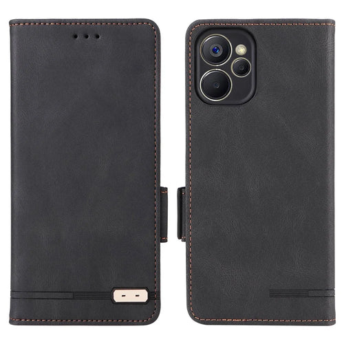 Hardware Decor Phone Case for Realme 9i 5G / 10 5G, Dual Magnetic Clasp PU Leather Wallet Stand Drop-proof Cell Phone Cover - Black - 1