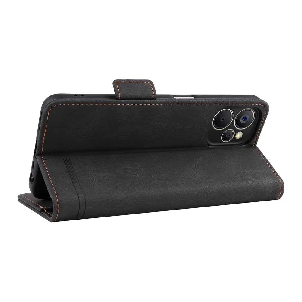 Hardware Decor Phone Case for Realme 9i 5G / 10 5G, Dual Magnetic Clasp PU Leather Wallet Stand Drop-proof Cell Phone Cover - Black - 4