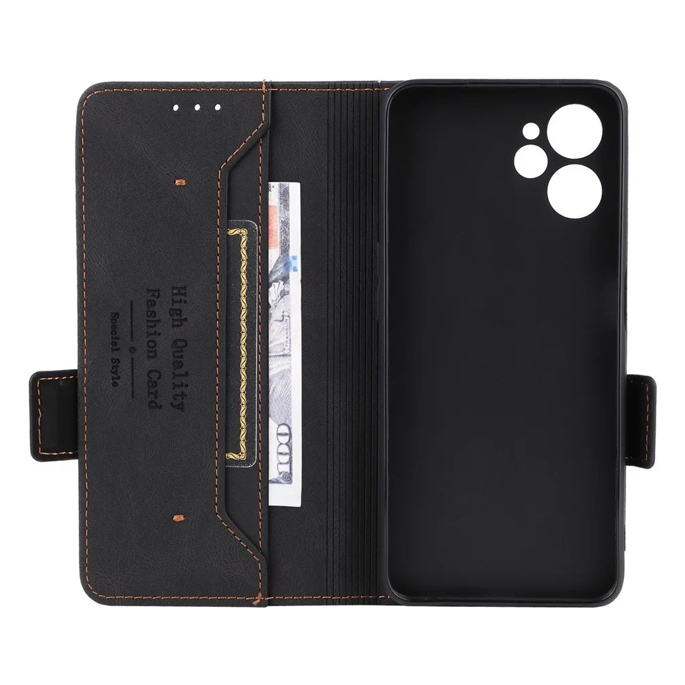 Hardware Decor Phone Case for Realme 9i 5G / 10 5G, Dual Magnetic Clasp PU Leather Wallet Stand Drop-proof Cell Phone Cover - Black - 5