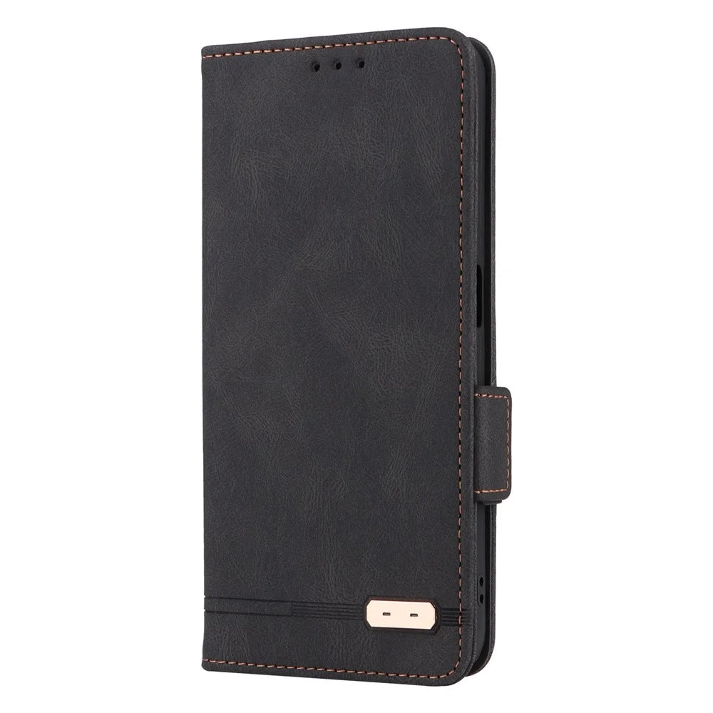 Hardware Decor Phone Case for Realme 9i 5G / 10 5G, Dual Magnetic Clasp PU Leather Wallet Stand Drop-proof Cell Phone Cover - Black - 6